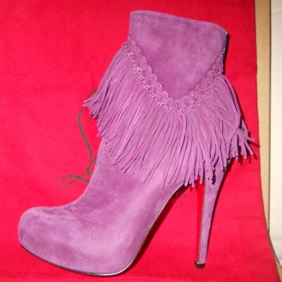 Christian Louboutin ROM 120 Suede Fringe Platform Ankle Bootie Boots - Picture 11 of 15